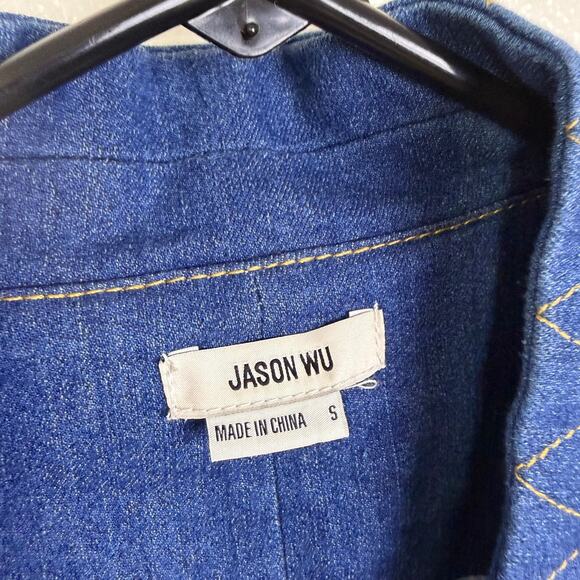 Jason Wu Denim Vest Jacket Womens Small Blue Button Up Gold Casual Cotton - Picture 8 of 12